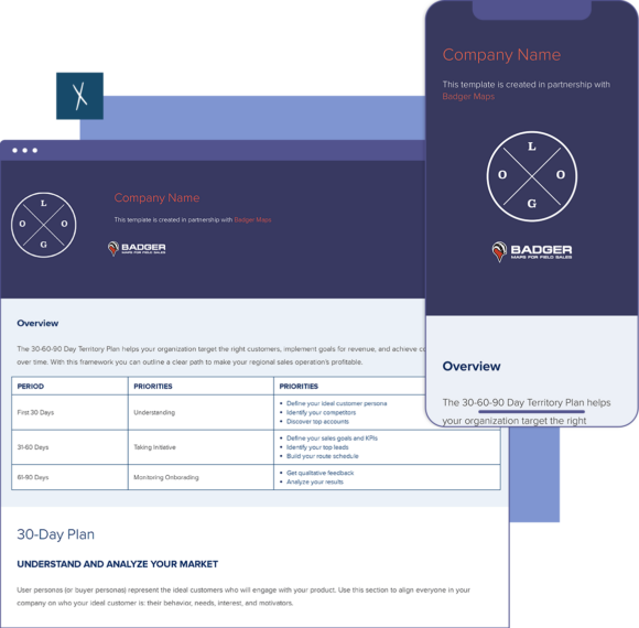 30-60-90 Day Sales Territory Plan Template  | Desktop And Mobile Views