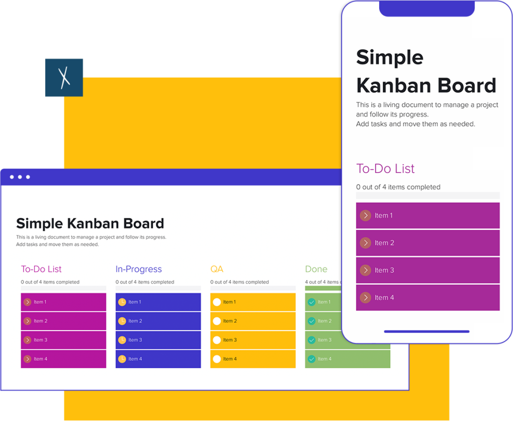 Simple Kanban Board Template  | Desktop And Mobile Views