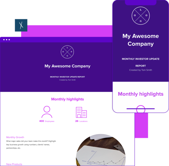 Monthly Investor Updates Report Template  | Desktop And Mobile Views