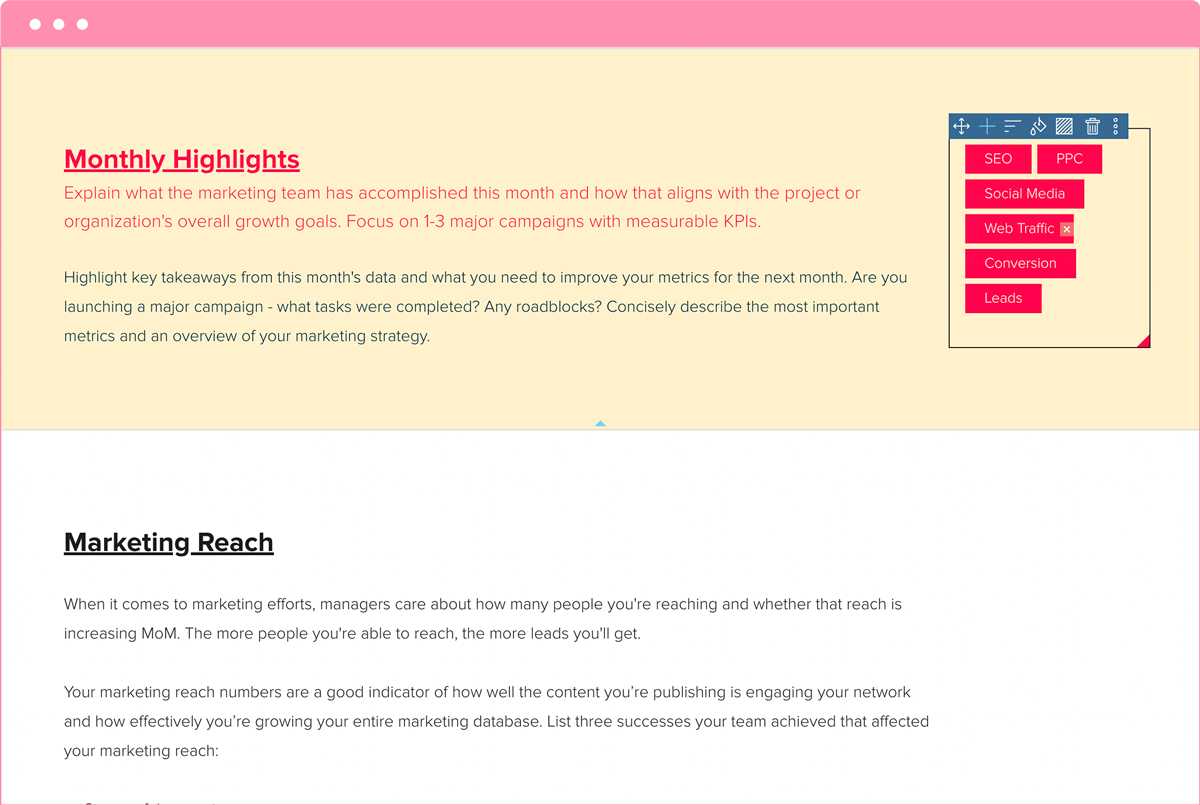 Monthly Marketing Accomplishments, Main Kpis , Monthly Marketing Report Template