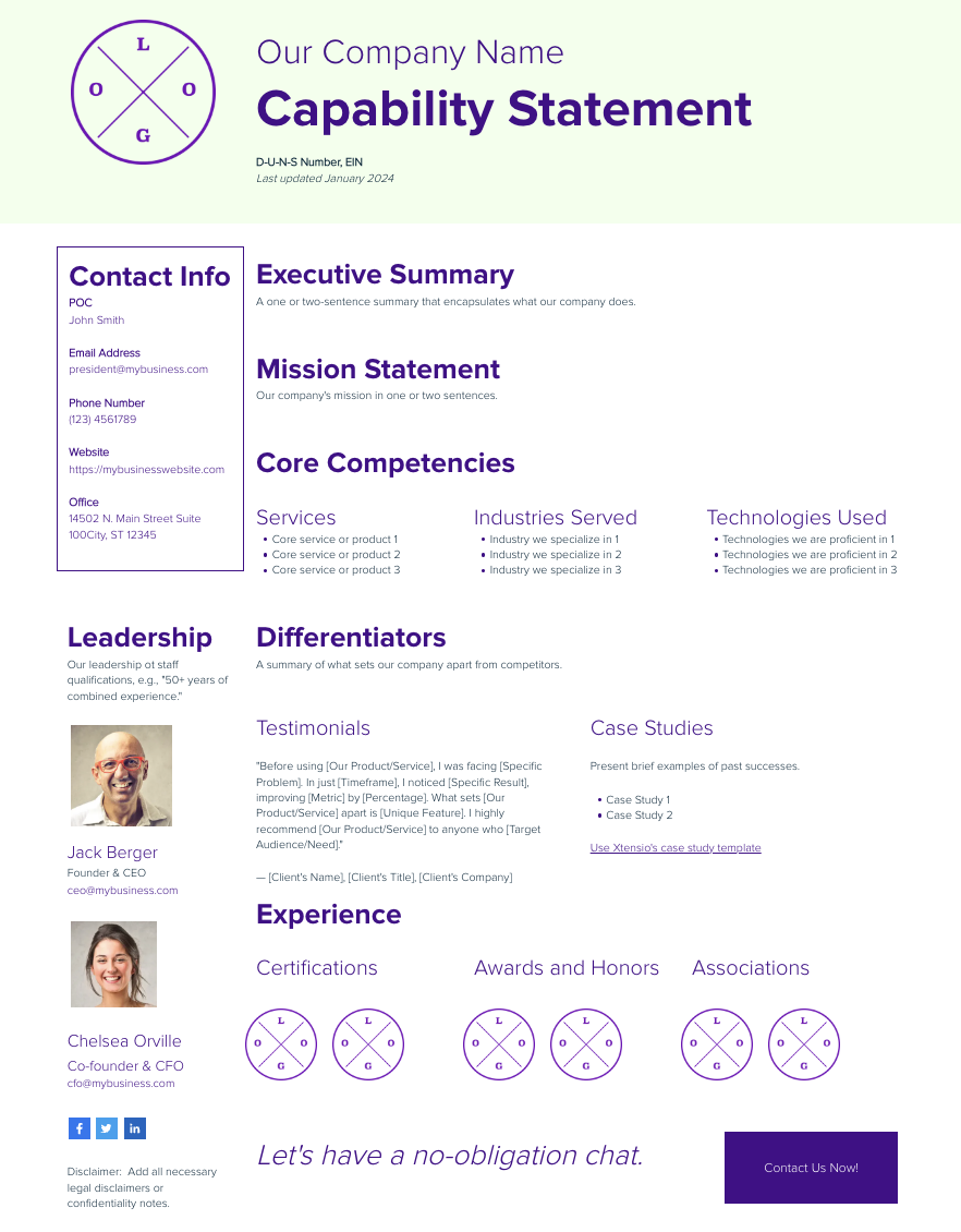 Capability Statement Template - Xtensio