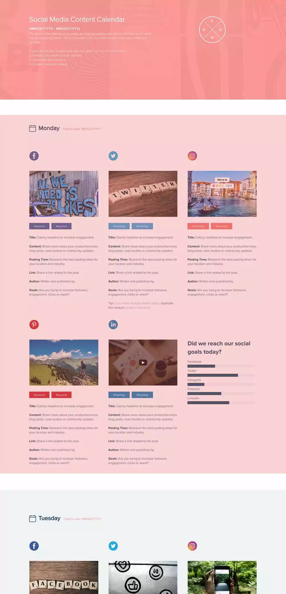 Social Media Content Calendar Template, Consulting Services Proposal Template Approach