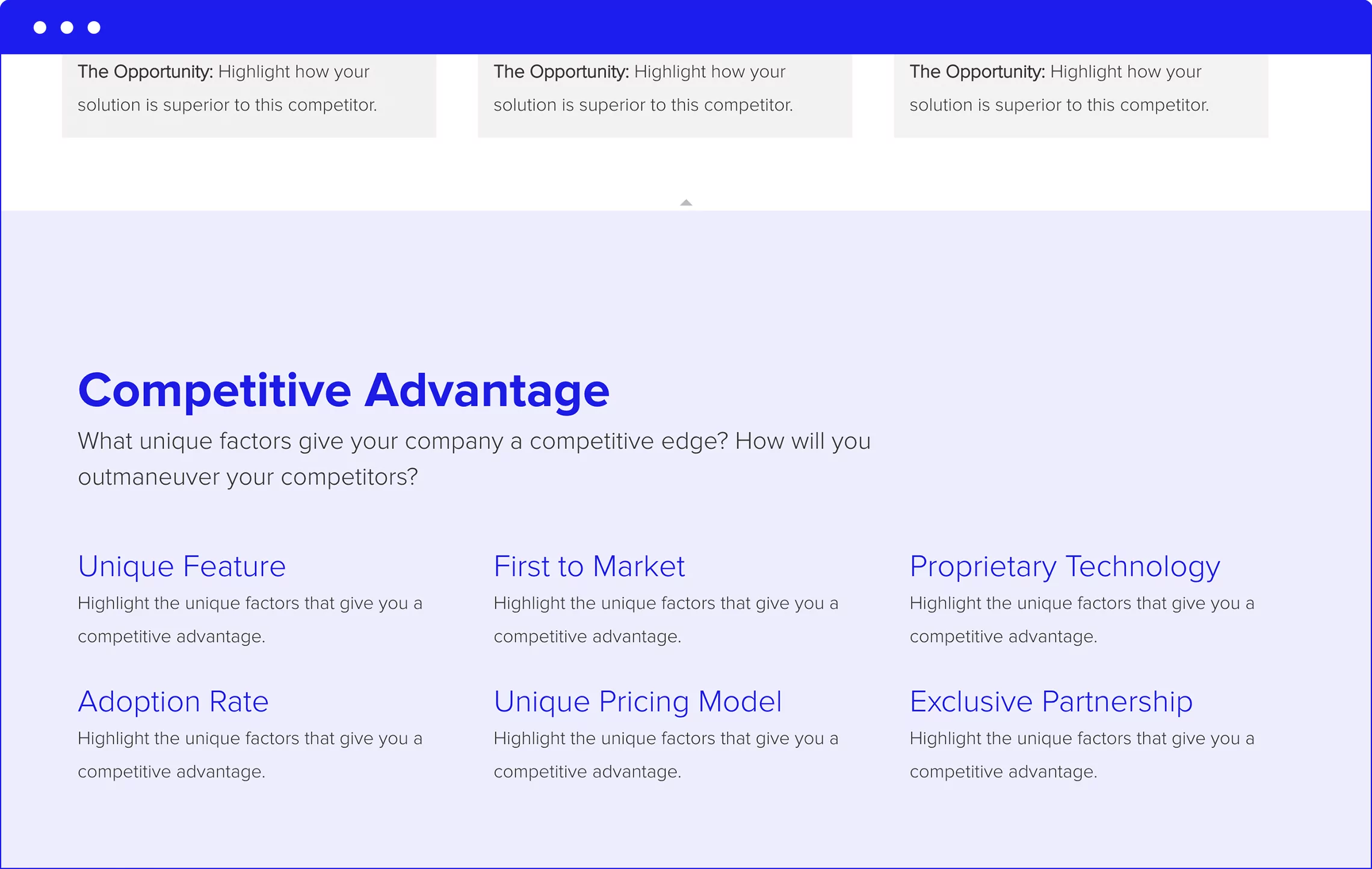 Pitch Deck Template, Competition Advantages
