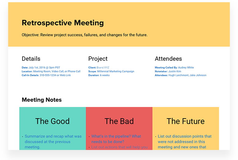 Retro Meeting Agenda Sample