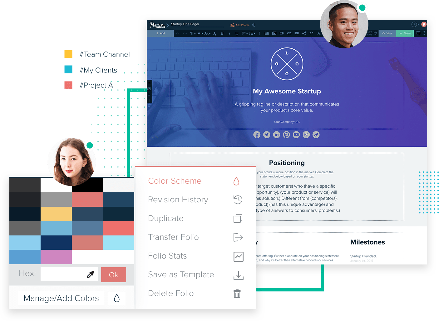 Startups Xtensio Dashboard View With Startup Template, Color Scheme Module Among Other Features