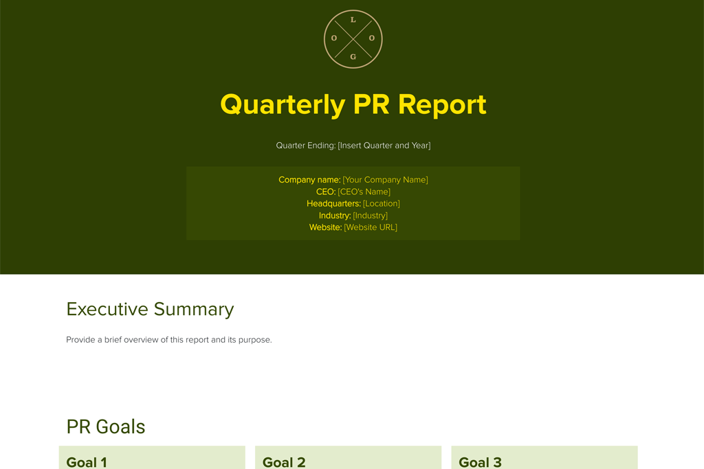 Quarterly Pr Report Template