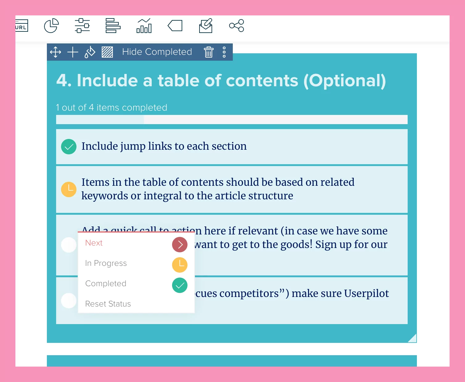 Set The Status For Each Task To Next, In Progress, Or Complete