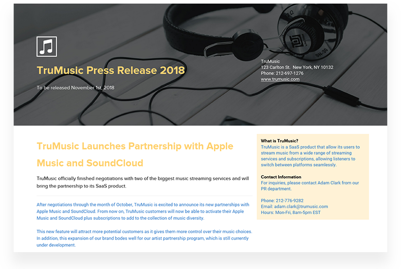 Press Release Template Example