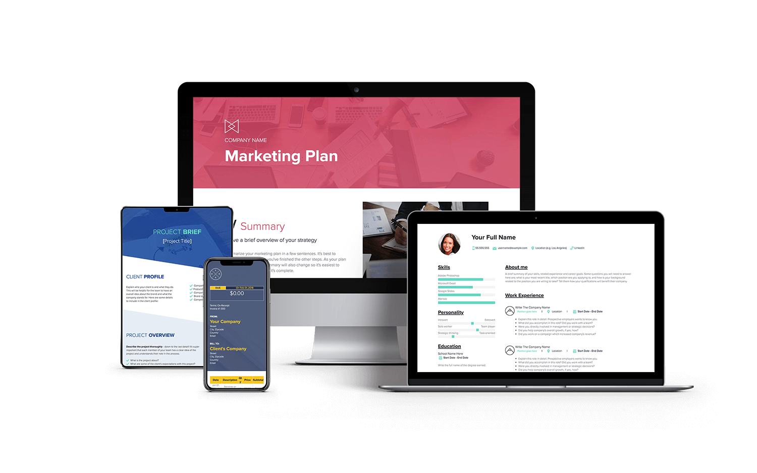 Multiple Devices Showing Different Templates And Examples Created With Xtensio